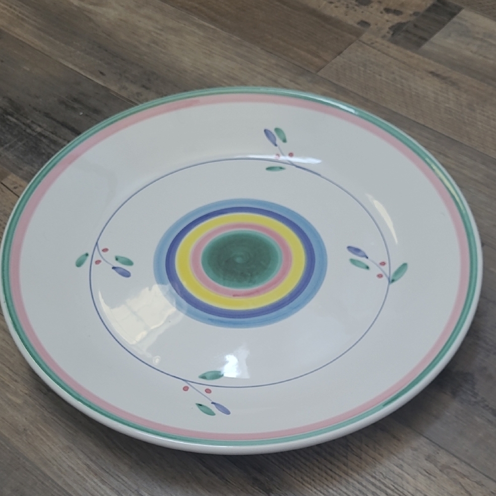Large 14" Round Serving Platter Bowl Caleca Hand Painted Italy Pastel Spring